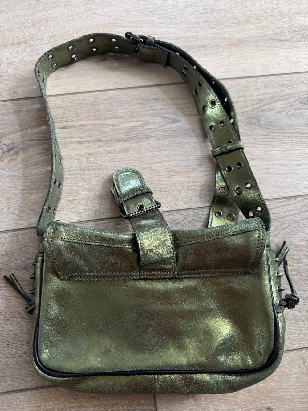 Free People Shimmery Olive Green Metallic Shoulder Bag - Picture 8 of 9